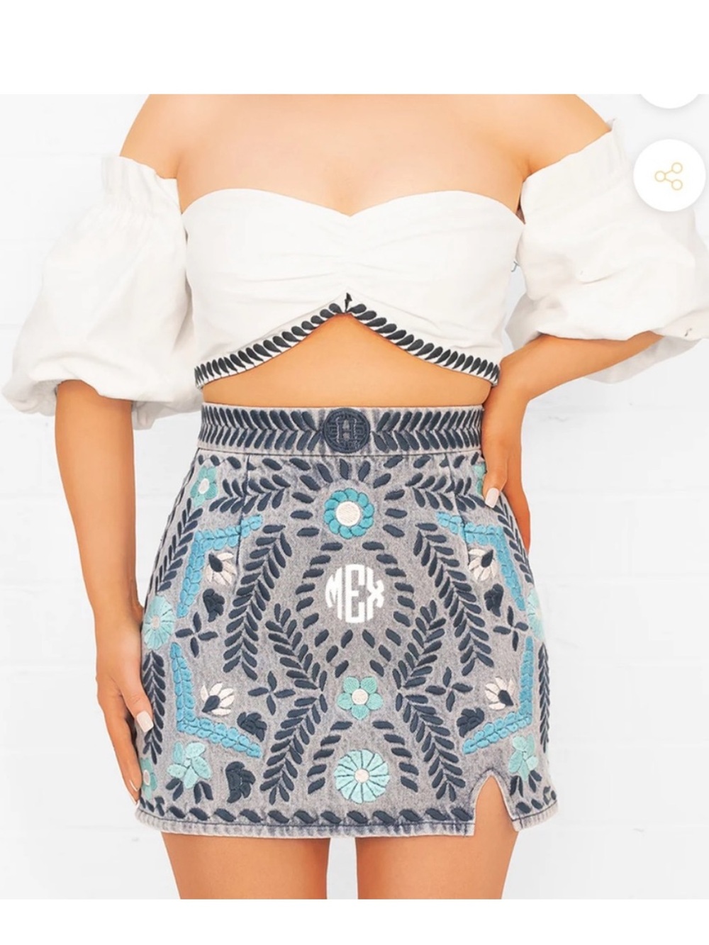Herencia Collection Top and Skirt Blue Set